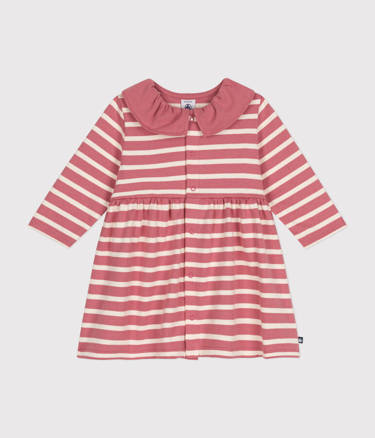 Jurk in jersey met lange mouwen voor baby's roze/ecru