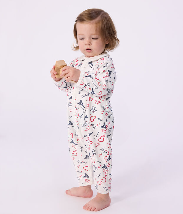 Pyjama b&eacute;b&eacute; en coton sans pieds imprim&eacute; Paris blanc/multicouleur