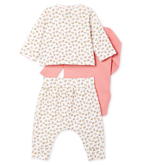 Ensemble trois pièces bébé fille en côte blanc MARSHMALLOW/blanc MULTICO