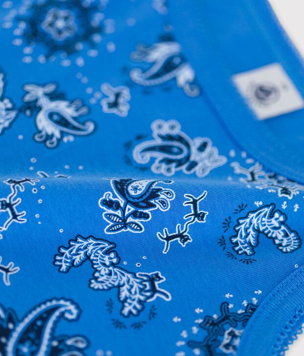 L'ICONIQUE, biokatoenen damesshirt met bandjes blauw/multicouleur