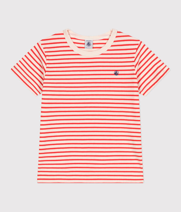 Tee-shirt enfant en coton manches courtes &agrave; rayures rouge/rouge