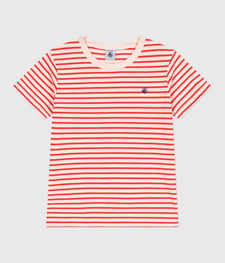 Katoenen kinder-T-shirt met korte mouw en streepjes rood AVALANCHE/ SPICY
