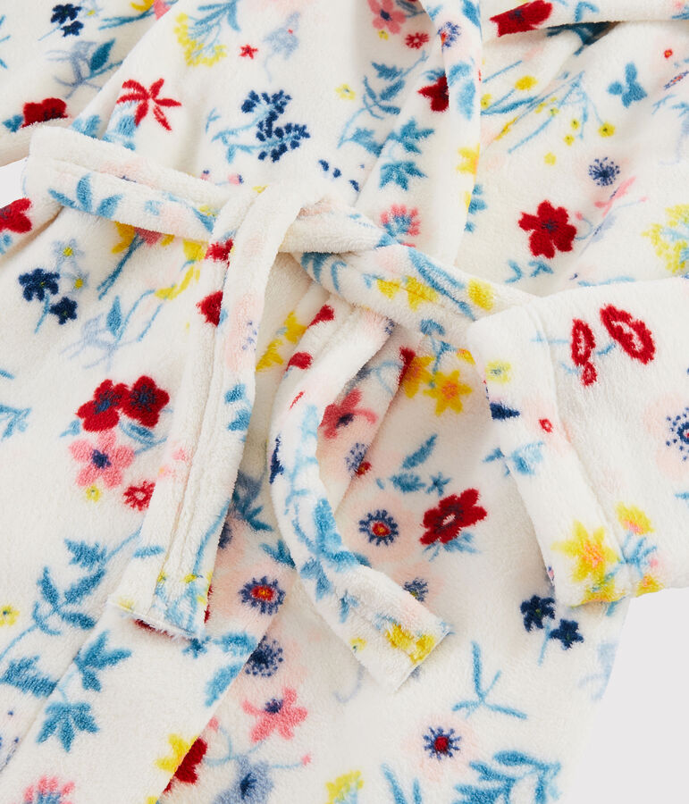 Kamerjas met bloemen voor meisjes van fleece wit/multicouleur