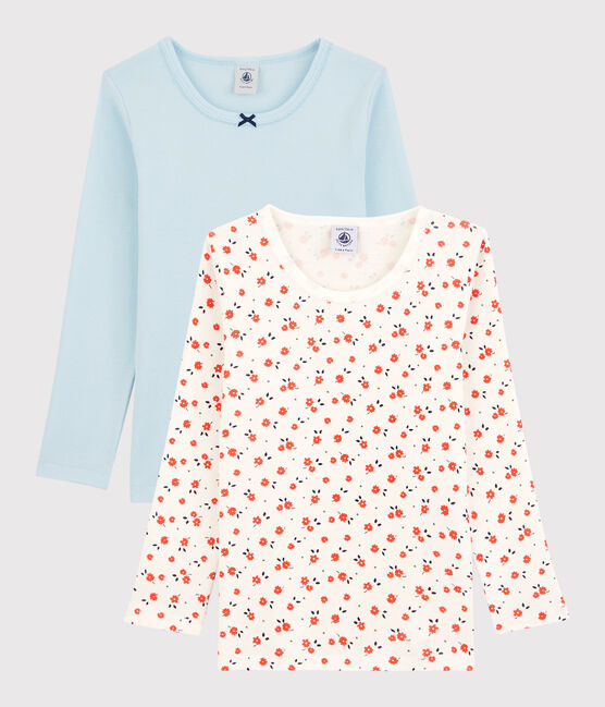 Set van 2 meisjes t-shirts met lange mouwen en bloemenprint van biologisch katoen variante 1