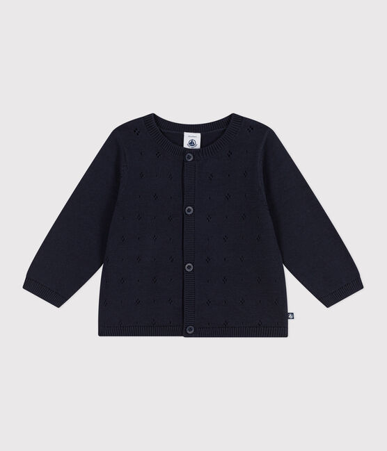 Effen gebreid babyvestje in katoen blauw SMOKING