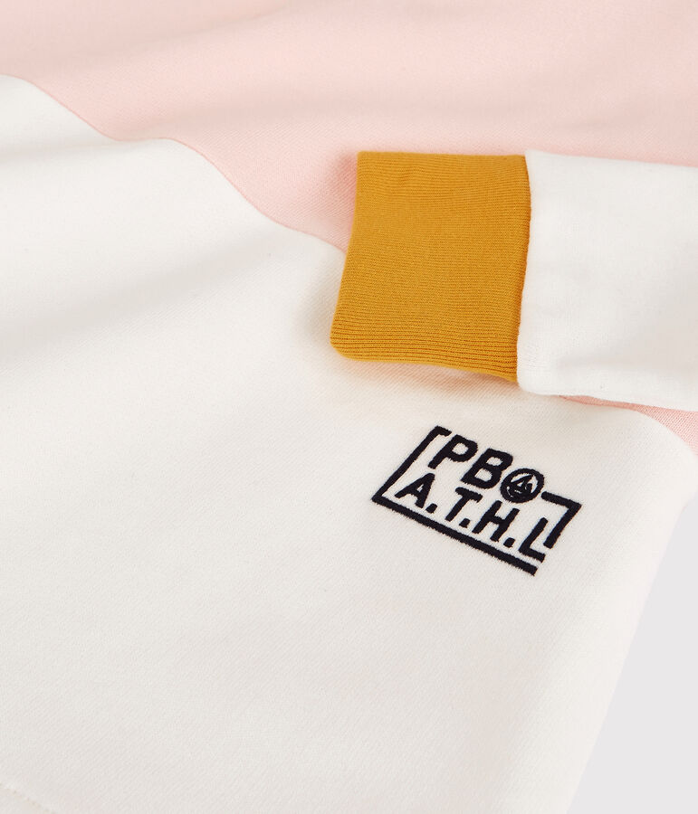 Molton meisjessweatshirt met capuchon roze MINOIS/wit MARSHMALLOW