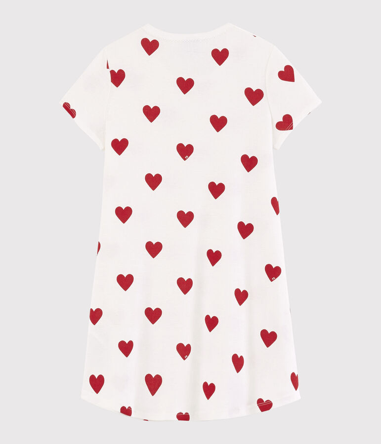 Chemise de nuit coeur petite fille en coton blanc/rouge