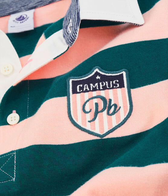 Jongenspolo in rugbystijl. groen PINEDE/roze ROSAKO