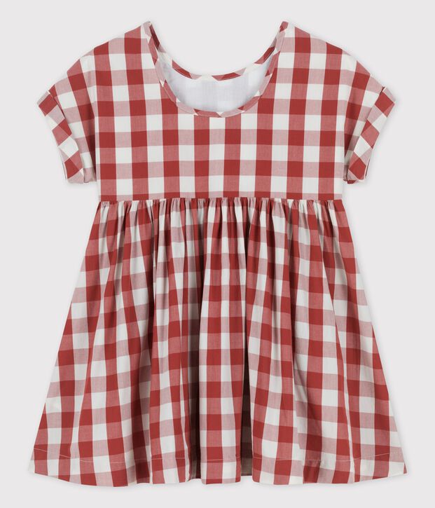 Robe manches courtes en popeline enfant fille marron/&eacute;cru