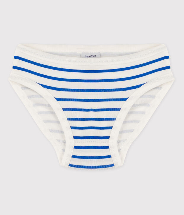 Culotte petite fille en coton blanc/bleu