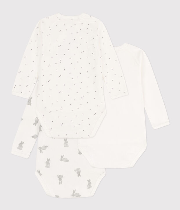 Lot de 3 bodies crois&eacute;s manches longues lapins en coton b&eacute;b&eacute; multicouleur