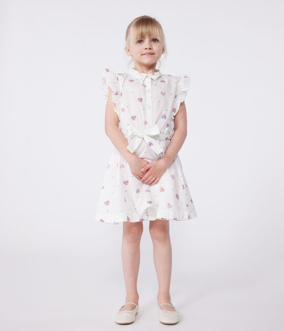 Katoenen mouwloze kinderjurk met hartjes wit AVALANCHE/ MULTICO