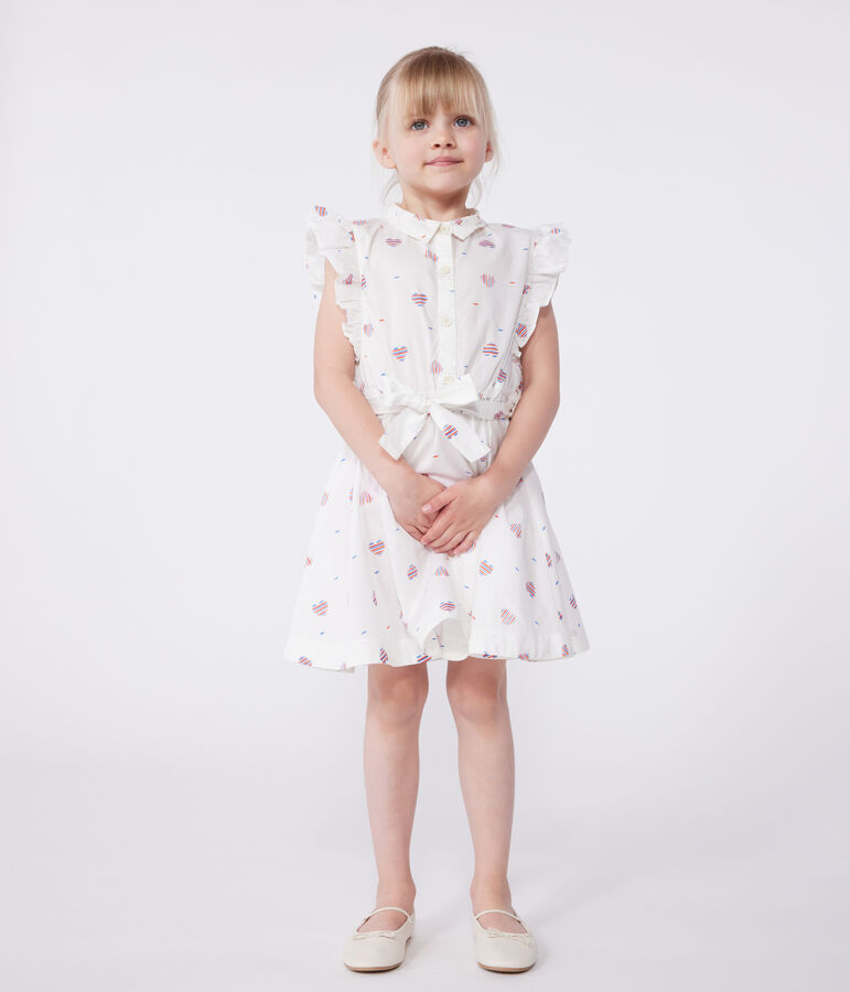 Robe enfant sans manches en coton c&oelig;urs &eacute;cru/multicouleur