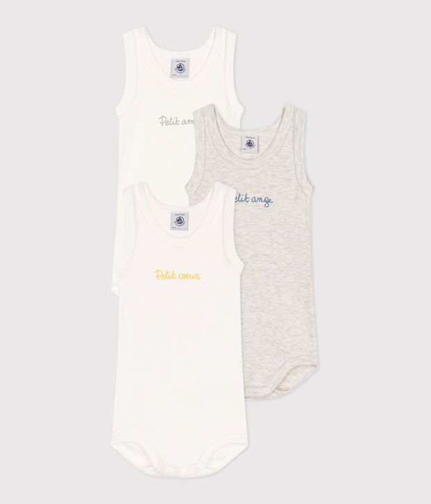 Lot de 3 bodies sans manches en coton uni b&eacute;b&eacute; multicouleur