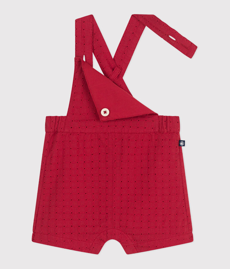 Salopette b&eacute;b&eacute; en coton broderie anglaise jambes courtes rouge