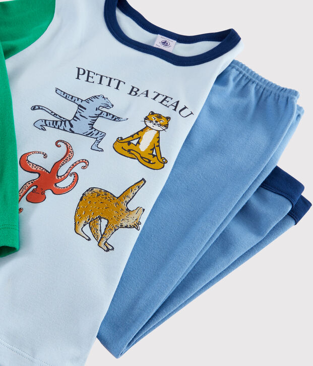 Jongenspyjama van ribtricot met dieren en yoga blauw/multicouleur