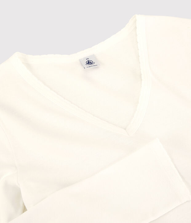 L'ICONIQUE, T-shirt voor dames met cocottesteek in katoen wit