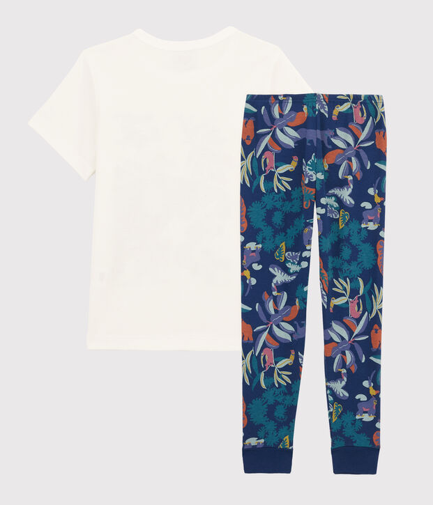 Jongenspyjama van ribtricot met jungleprint blauw/multicouleur