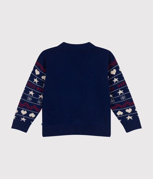 Jacquardgebreid vest in wol/katoen voor jongens blauw/multicouleur