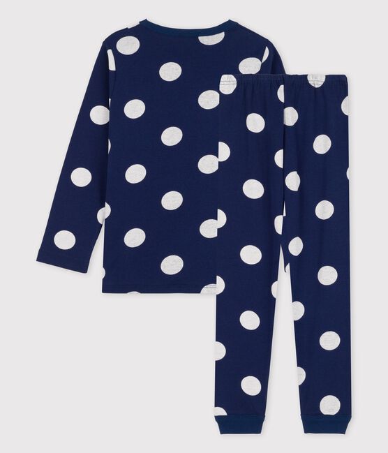 Pyjama met stipjes voor kleine jongens/meisjes in biokatoen blauw MEDIEVAL/wit MARSHMALLOW