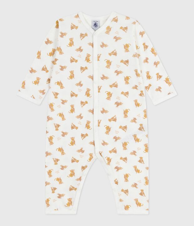 Katoenen babypyjama zonder voetjes met print wit/beige
