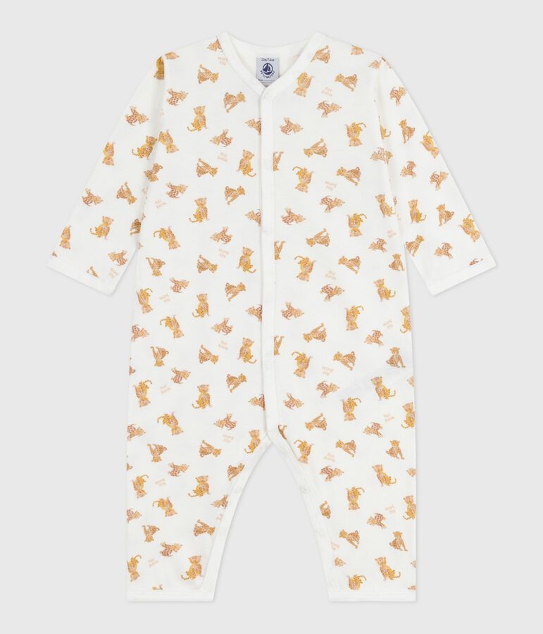 Katoenen babypyjama zonder voetjes met print wit/beige