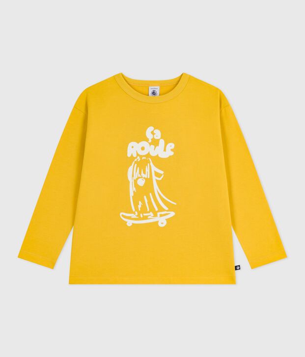 Katoenen T-shirt met lange mouwen en print voor kinderen geel