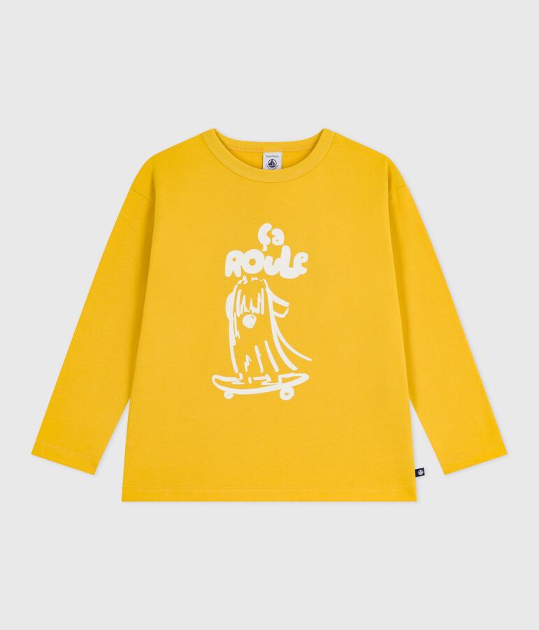 Katoenen T-shirt met lange mouwen en print voor kinderen geel NAPLES