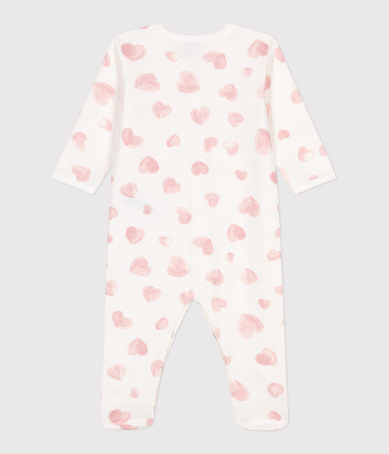 Pyjama bébé en molleton gratté à col imprimé cœurs blanc MARSHMALLOW/rose CHARME