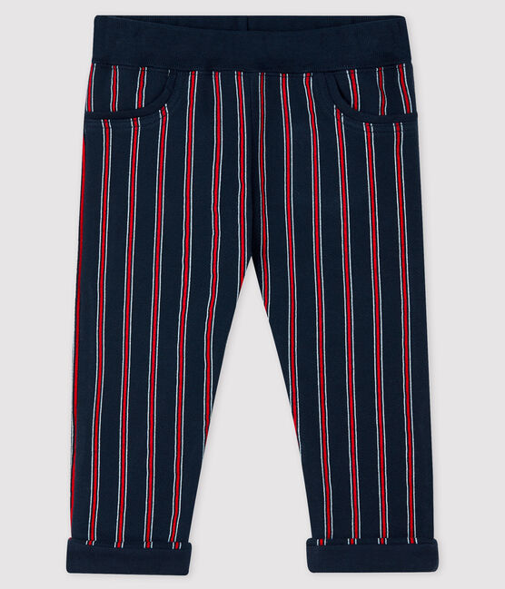 Broek van molton babyjongen blauw SMOKING/wit MULTICO