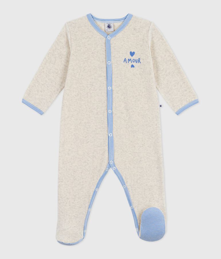 Pyjama b&eacute;b&eacute; en velours uni beige