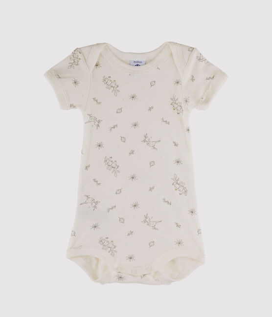 Rompertje met korte mouwen babymeisje wit MARSHMALLOW/wit MULTICO
