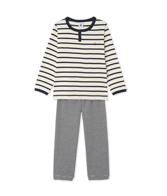 Driedelige jongenspyjama beige COQUILLE/blauw SMOKING
