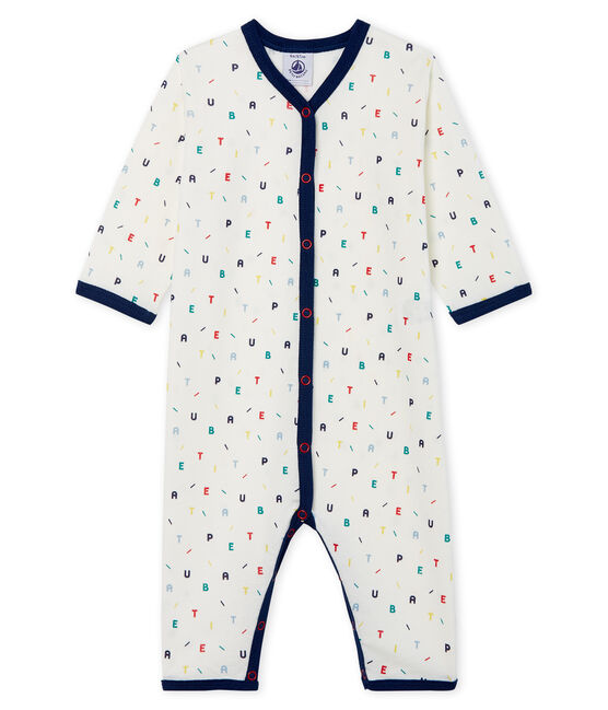Dors bien sans pieds bébé garçon en côte blanc MARSHMALLOW/ MULTICO CN