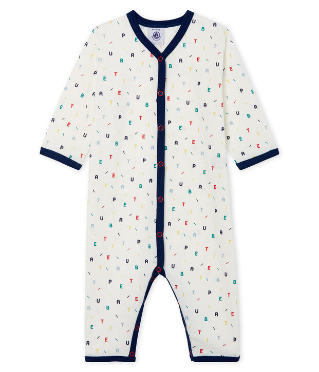 Slaappakje zonder voetjes van ribstof babyjongen wit/multicouleur