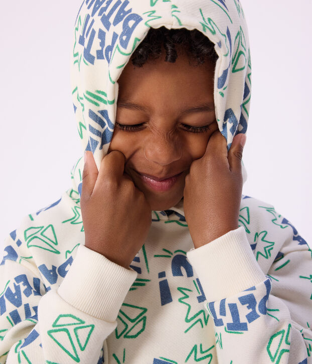 Katoenen hoodie met print voor kinderen ecru/multicouleur