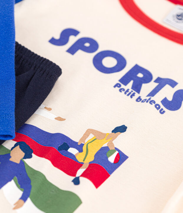 Effen katoenen pyjama met sportmotief voor kinderen blauw/multicouleur