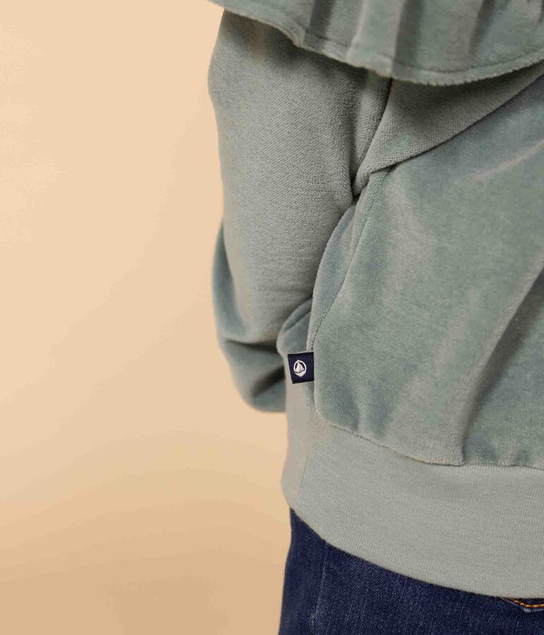 Sweatshirt en bouclette velours unie enfant fille vert