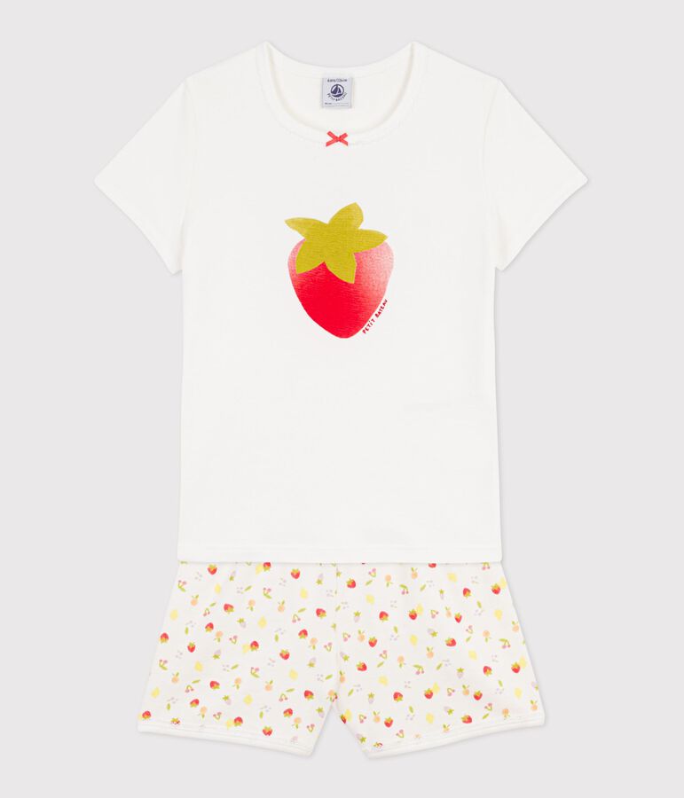 Pyjama short enfant en coton imprim&eacute; fruits blanc MARSHMALLOW/blanc MULTICO