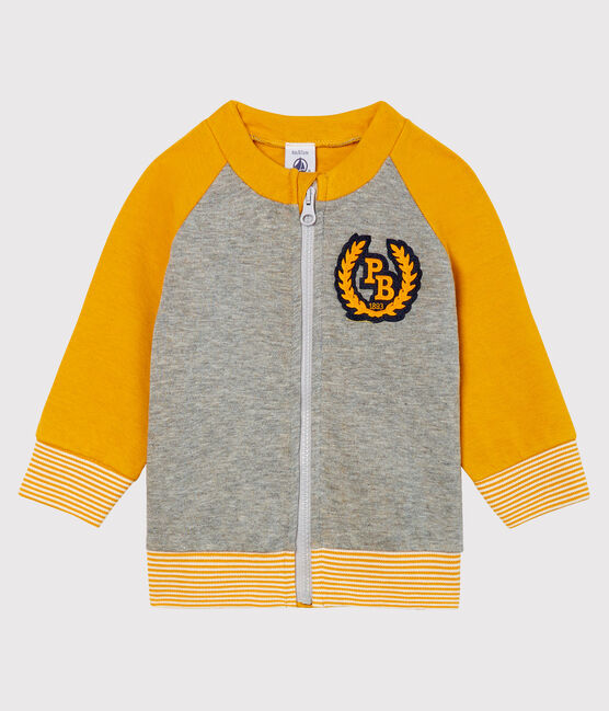 Cardigan zippé bébé garçon en tubique gris SUBWAY/jaune BOUDOR