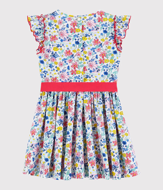 Robe manches courtes en popeline enfant fille blanc MARSHMALLOW/blanc MULTICO