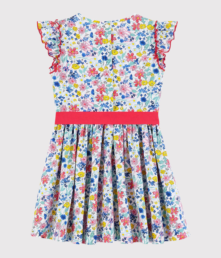 Robe manches courtes en popeline enfant fille blanc/multicouleur