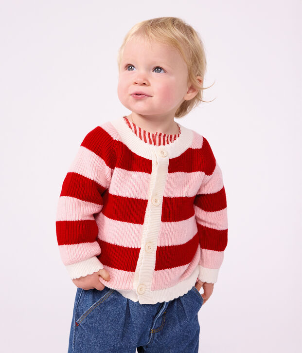 Cardigan b&eacute;b&eacute; en coton &agrave; rayures rose/rose