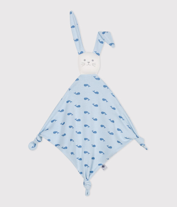 Katoenen babyknuffel met print blauw/blauw