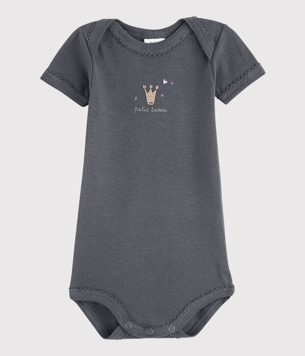 Body manches courtes b&eacute;b&eacute; fille gris fonc&eacute;