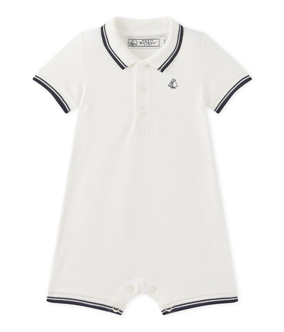 Kort pakje in piquéjersey voor babyjongens wit MARSHMALLOW