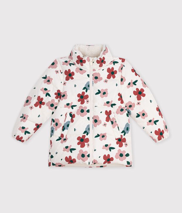 Doudoune enfant &agrave; fleurs &eacute;cru/multicouleur