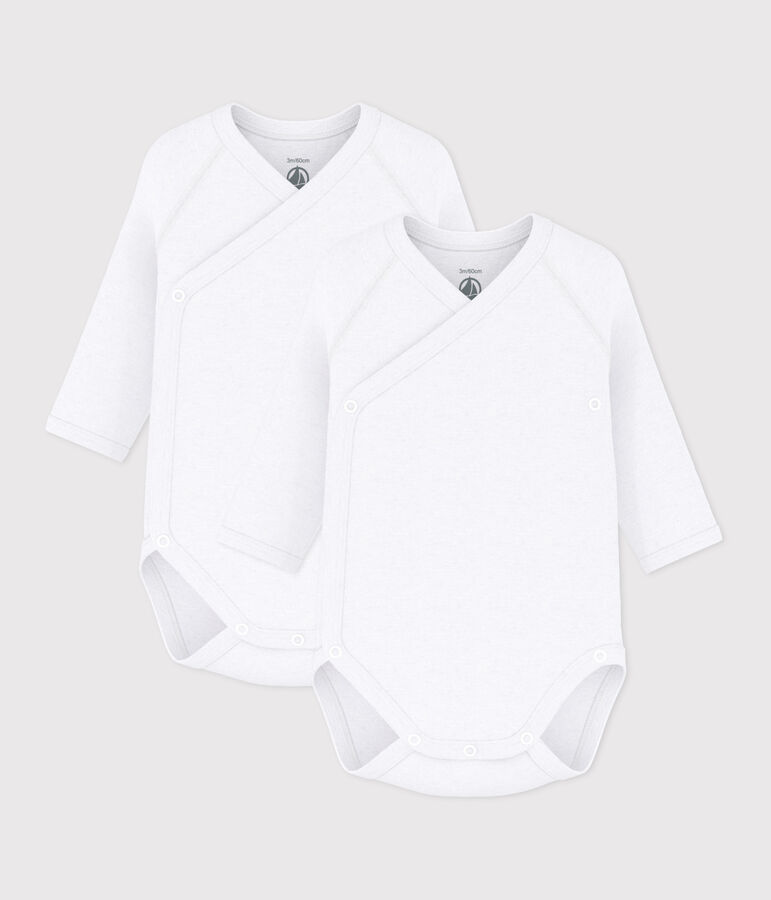 Lot de 2 bodies crois&eacute;s manches longues en coton unis b&eacute;b&eacute; variante 1