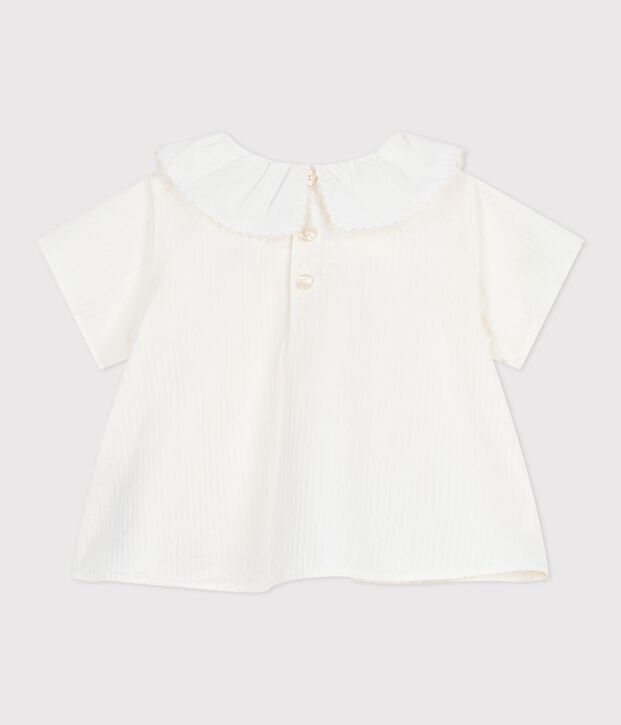 Effen babybloesje met korte mouwen van poplin katoen wit