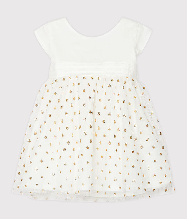 Robe b&eacute;b&eacute; fille blanc MARSHMALLOW/jaune OR